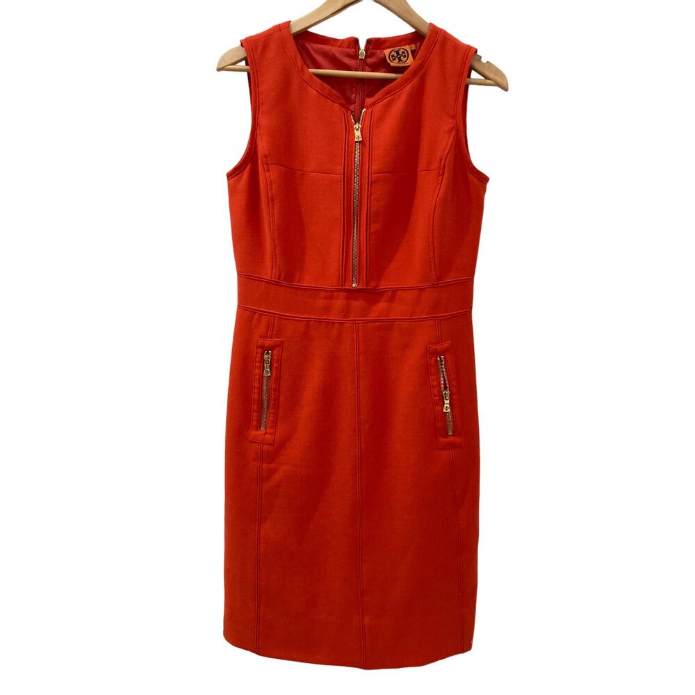 Tory Burch Mariel Orange & Gold Marmalade Knit Sleeveless Shift Dress Size 6 - Picture 3 of 14